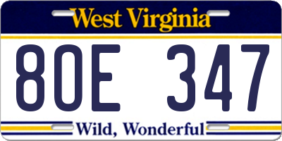 WV license plate 8OE347