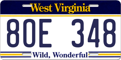 WV license plate 8OE348