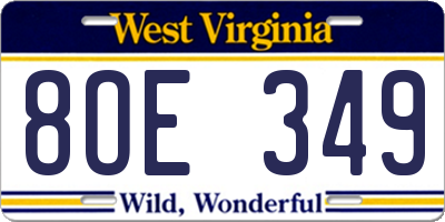 WV license plate 8OE349