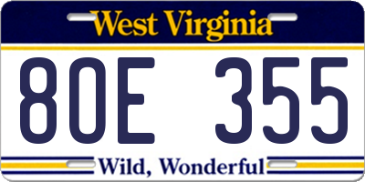 WV license plate 8OE355