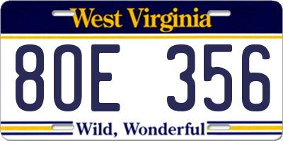 WV license plate 8OE356