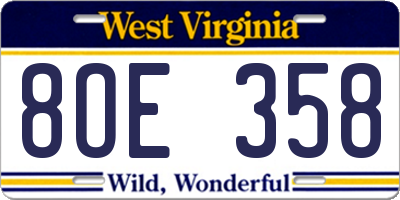 WV license plate 8OE358