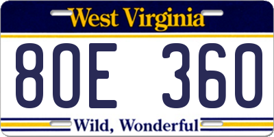 WV license plate 8OE360