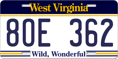 WV license plate 8OE362