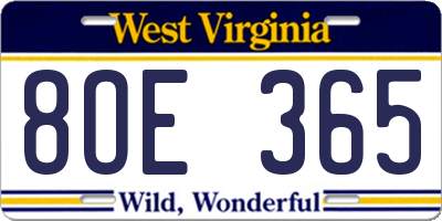 WV license plate 8OE365