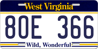 WV license plate 8OE366