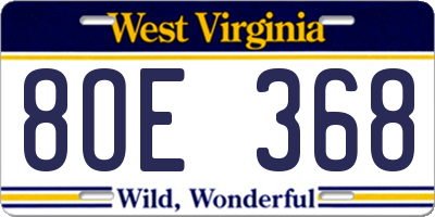WV license plate 8OE368