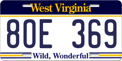 WV license plate 8OE369
