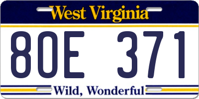 WV license plate 8OE371