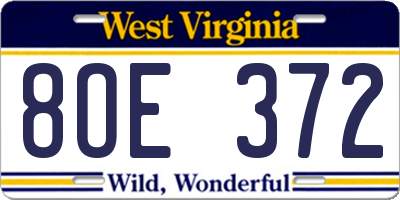WV license plate 8OE372