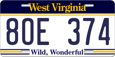 WV license plate 8OE374