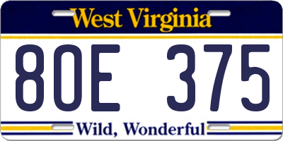 WV license plate 8OE375