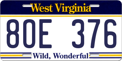 WV license plate 8OE376