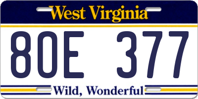 WV license plate 8OE377