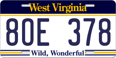 WV license plate 8OE378
