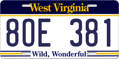 WV license plate 8OE381
