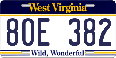 WV license plate 8OE382