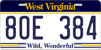 WV license plate 8OE384