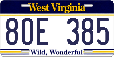 WV license plate 8OE385