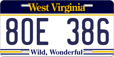 WV license plate 8OE386