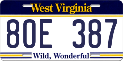 WV license plate 8OE387