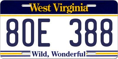 WV license plate 8OE388
