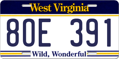 WV license plate 8OE391