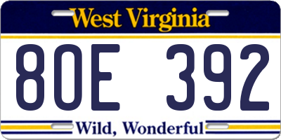 WV license plate 8OE392