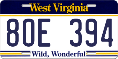 WV license plate 8OE394