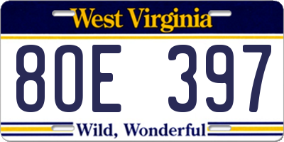 WV license plate 8OE397