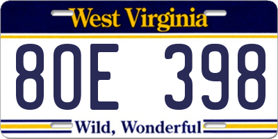 WV license plate 8OE398