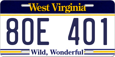 WV license plate 8OE401
