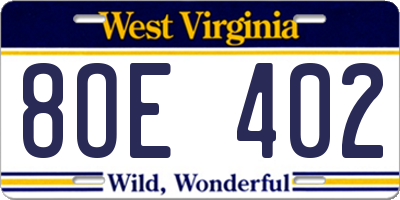 WV license plate 8OE402