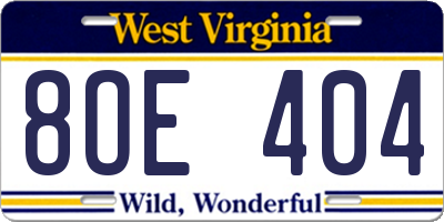 WV license plate 8OE404