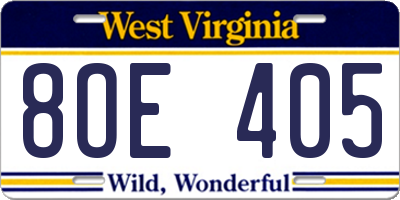 WV license plate 8OE405
