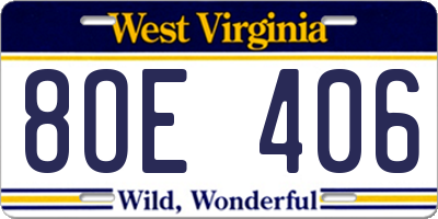 WV license plate 8OE406