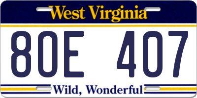 WV license plate 8OE407