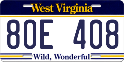 WV license plate 8OE408