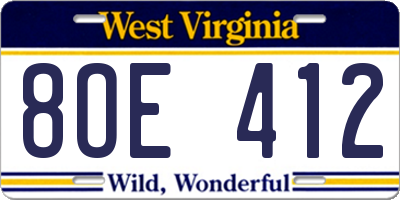 WV license plate 8OE412