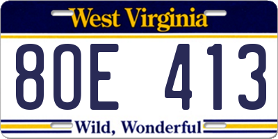WV license plate 8OE413