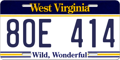 WV license plate 8OE414