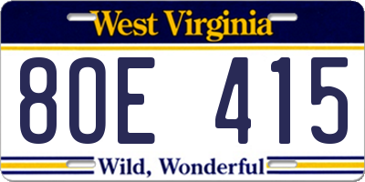 WV license plate 8OE415
