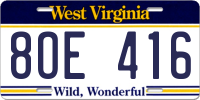 WV license plate 8OE416