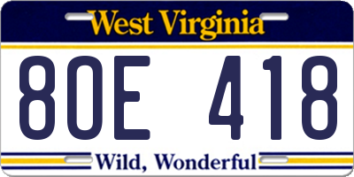 WV license plate 8OE418