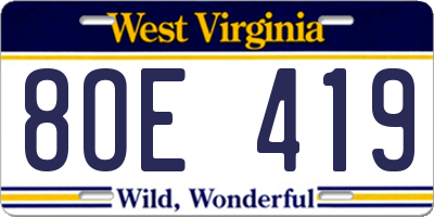 WV license plate 8OE419