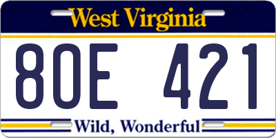 WV license plate 8OE421