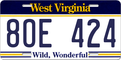 WV license plate 8OE424