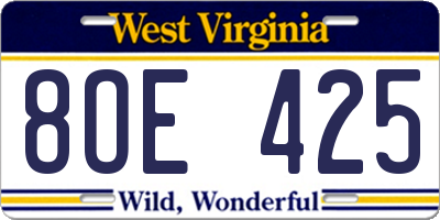 WV license plate 8OE425