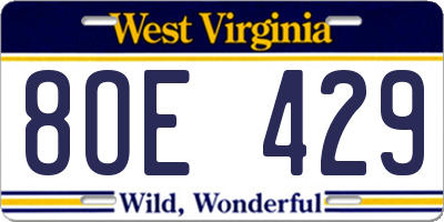 WV license plate 8OE429