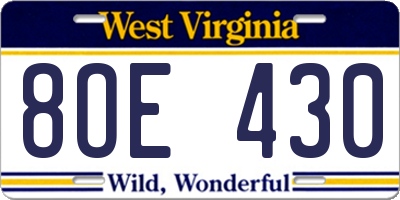 WV license plate 8OE430